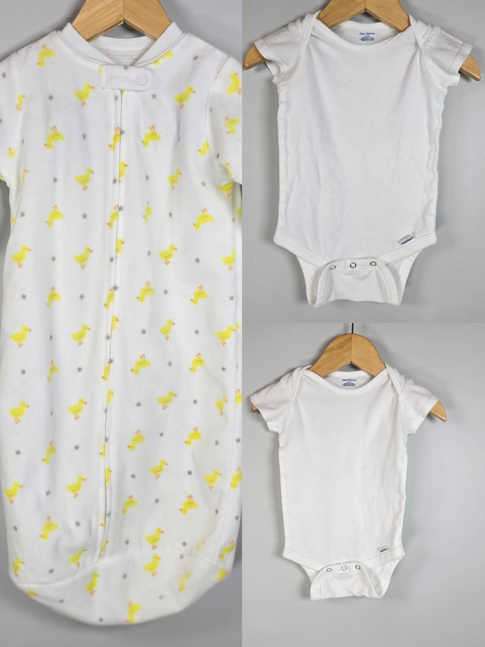 Carter's White & Yellow Duck Print Baby Sleep Gown and Bodysuit Set 0-9M
